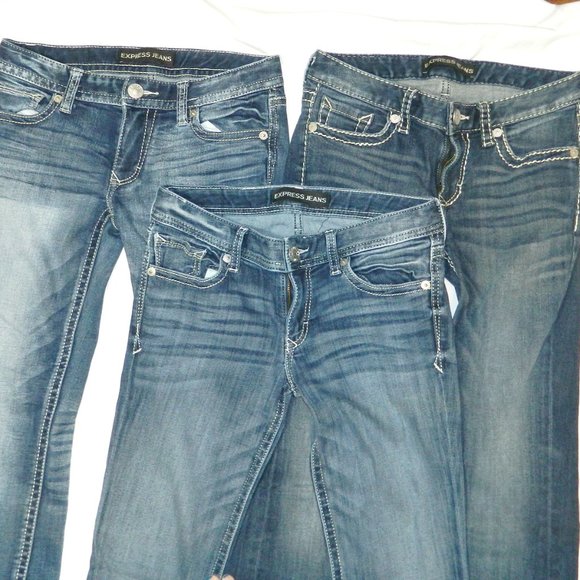 Express Denim - Express Blue Jeans Bundle of (3) Sz 4 L Long Used!